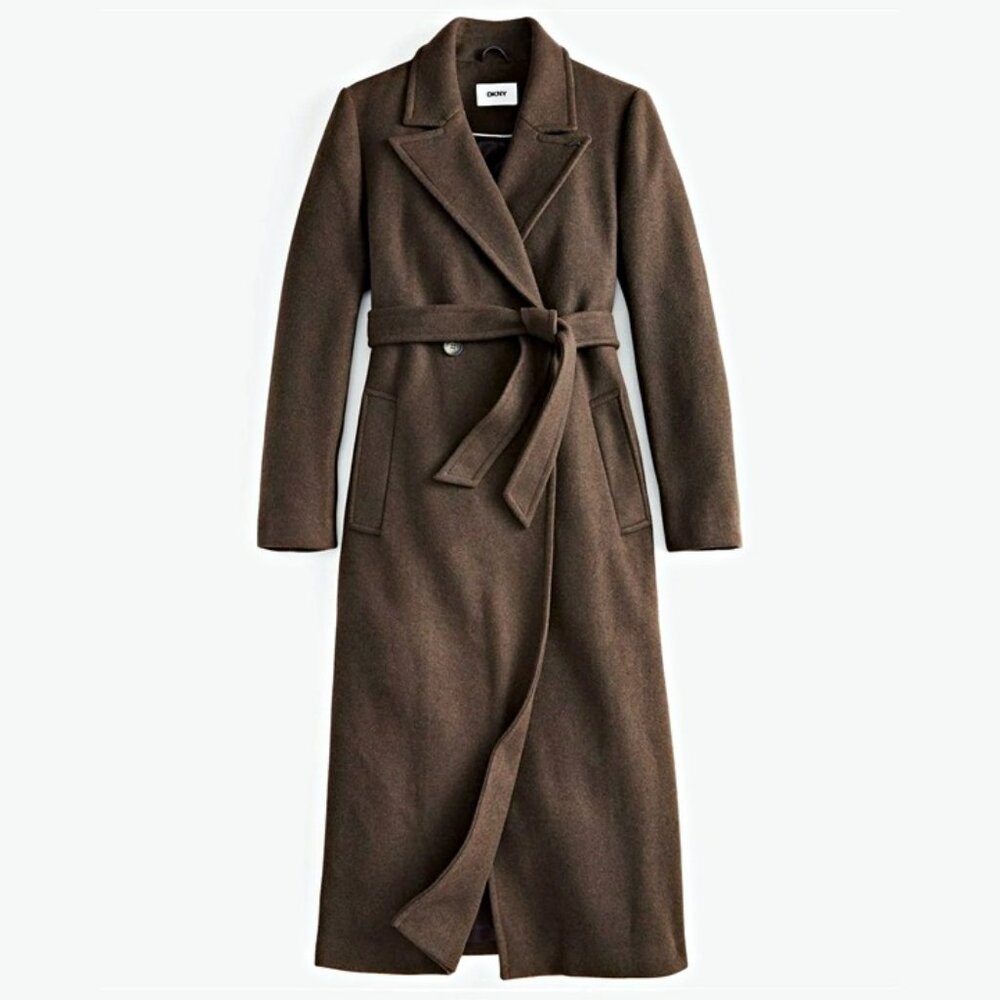 DKNY Women's Notched-Collar Double-Breasted Coat Chocolate Size L (MSRP $350)